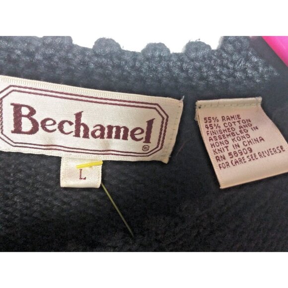 Vintage Bechamel Sweater Womens Sz L Christmas Cardigan Black green red long slv - Picture 11 of 15
